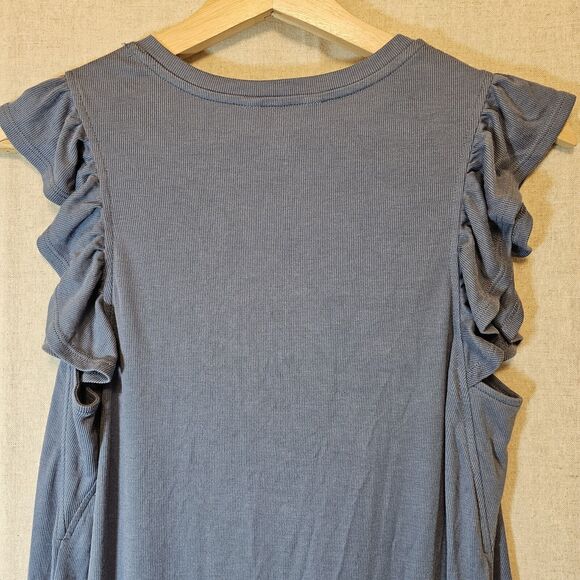 Matilda Jane Far Away Flutter Sleeve Blue Gray Midi Sheath Dress Women S *FLAW* - Picture 6 of 8